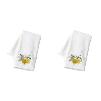 2PK Pilbeam Living Cotton Limetta Hand Towel Bathroom Decor - White/Lemon