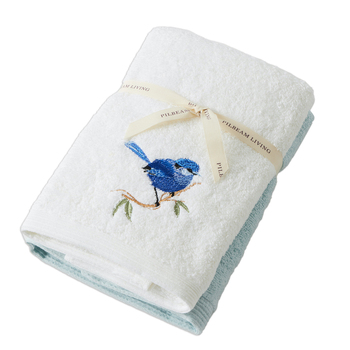 2pc Pilbeam Living Cotton Blue Wren Hand Towel Set - White/Blue