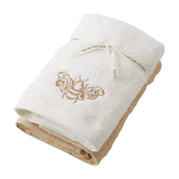 2pc Pilbeam Living Beebee 100% Cotton Hand Towel Absorbent White/Brown 65cm