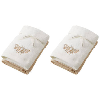 2x 2pc Pilbeam Living Beebee 100% Cotton Hand Towel Absorbent White/Brown 65cm