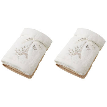 2x 2pc Pilbeam Living Amour Hand Towel Set 100% Cotton White Latte