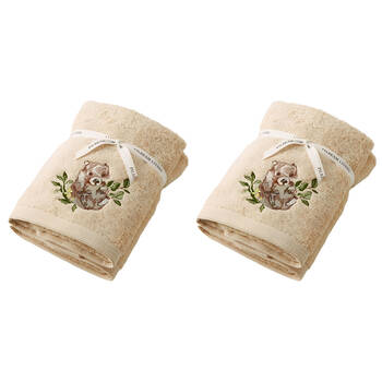 2x 2pc Pilbeam Living Wombat Hand Towel Set 100% Cotton Latte