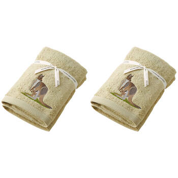 2x 2pc Pilbeam Living Kangaroo Hand Towel Set 100% Cotton Sage Green