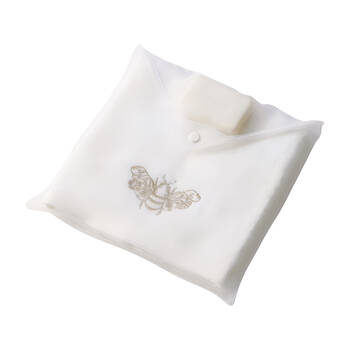 3pc Pilbeam Living Beebee Hand Towel & Soap in Organza Bag White Champagne
