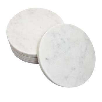 4pc J.Elliot Berna 10cm Round Marble Coasters - White
