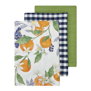 3PK J.Elliot Home Orange 50x70cm Cotton Tea Towel - White Multi