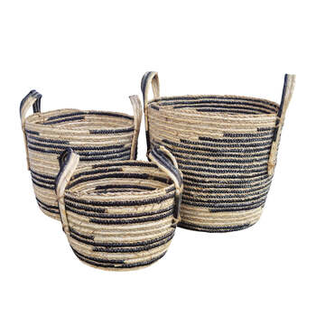 J.Elliot Home Omari 25/30/35cm Seagrass Basket - Black & Natural