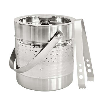 J.Elliot Home Alfie 15cm Ice Bucket w/ Tongs - Hammered Chrome