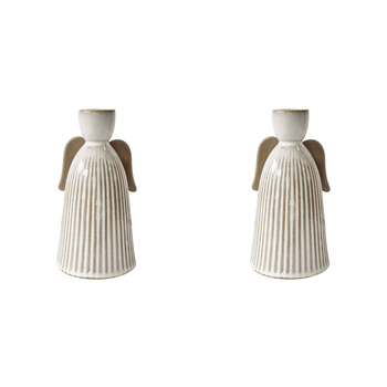 2PK J.Elliot Home Anna Christmas Angel Candle Holder White & Natural