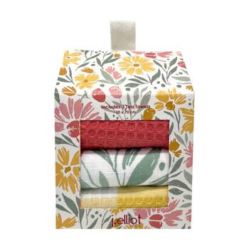 3pc J.Elliot Home Millie Tea Towel Gift Box 50x70cm Bubblegum Multi