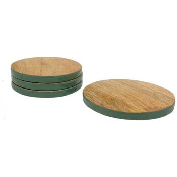 4pc J.Elliot Home Corinne Wooden Coasters Set 10x10x1cm Green & Natural