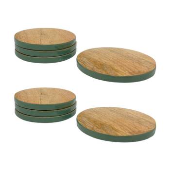 2x 4pc J.Elliot Home Corinne Wooden Coasters Set 10x10x1cm Green & Natural