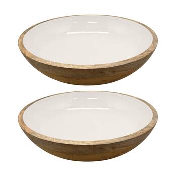 2PK J.Elliot Home Corinne Mango Wood Salad Bowl 40x40x10cm White & Natural