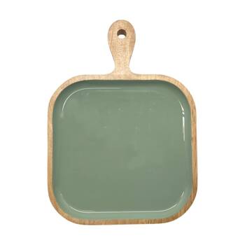J.Elliot Home Corinne Square Serving Tray w/ Handle 26x36x2.5cm Green & Natural
