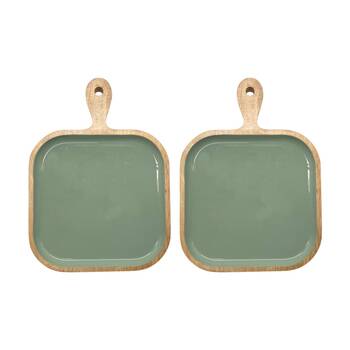 2PK J.Elliot Home Corinne Square Serving Tray w/ Handle 26x36x2.5cm Green & Natural