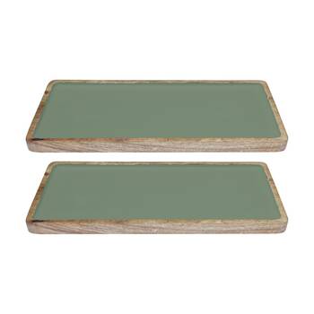2PK J.Elliot Home Corinne Rectangle Small Serving Tray 40x18x2.5cm Green & Natural