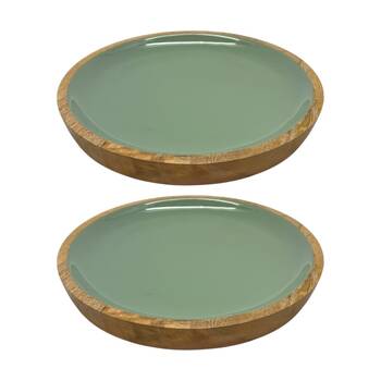 2PK J.Elliot Home Corinne Round Small Serving Tray 26x26x2cm Green & Natural