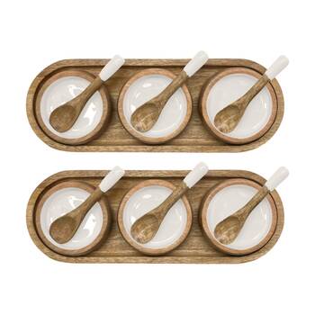 2PK J.Elliot Home Corinne Serving Tray w/ Bowls & Spoons 35.5x13x5cm White Natural