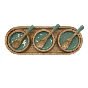 J.Elliot Home Corinne Serving Tray w/ Bowls & Spoons 35.5x13x5cm Green Natural