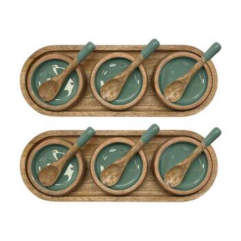 2PK J.Elliot Home Corinne Serving Tray w/ Bowls & Spoons 35.5x13x5cm Green Natural