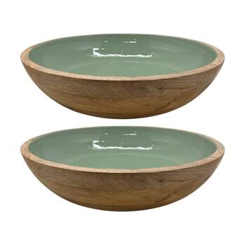 2PK J.Elliot Home Corinne Mango Wood Salad Bowl 40x40x10cm Green & Natural