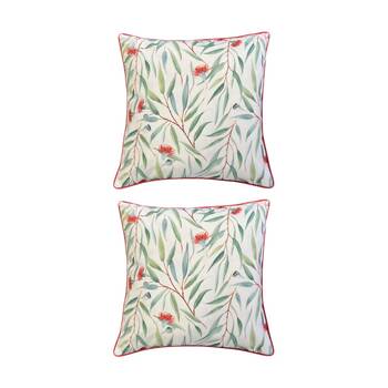 2PK J.Elliot Home Wattle Outdoor Cushion Pillow Decor 50x50x12cm Green & Red