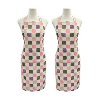 2PK J.Elliot Home Joya Checkered Kitchen Apron 83x68x0.2cm Pink Purple Multi