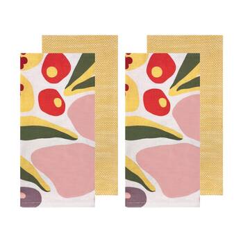 2x 2pc J.Elliot Home Charmie Kitchen Tea Towels 50x70x0.2cm Floral Yellow Multi