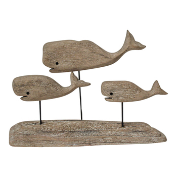LVD Timber Wood 26cm Whale Pod Rustic w/ Stand Decorative Figurine - Brown