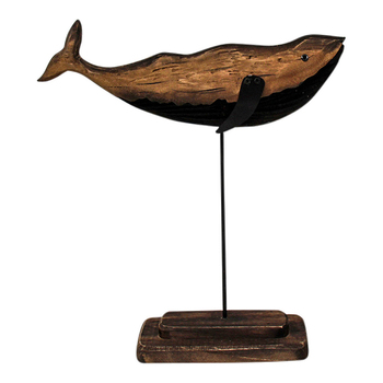 LVD Timber Wood 31cm Whale w/ Stand Home Decorative Figurine Large - Brown