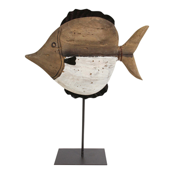LVD Timber Wood 32cm Fish w/ Stand Home Decorative Figurine - Brown