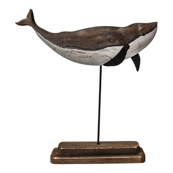 LVD Timber Wood 33cm Whale w/ Stand Home Decorative Figurine - Natural/White