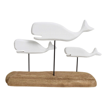 LVD Timber Wood 26cm Whale Pod w/ Stand Decorative Figurine - White