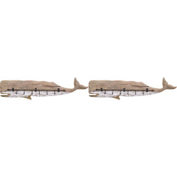 2PK LVD Reclaimed Wood Rustic Whale Hook/Hanger 50.5x11cm