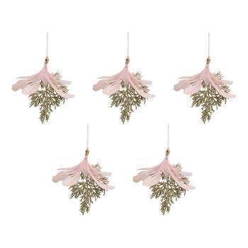 5PK LVD Wall Hanging Feather Ornament w/ Ribbon Home Decor 12cm - Coral
