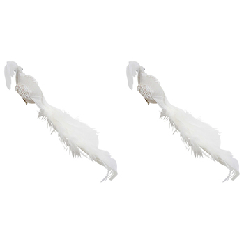 2PK LVD 50cm Plastic Clip Peacock Home Display Decor - White