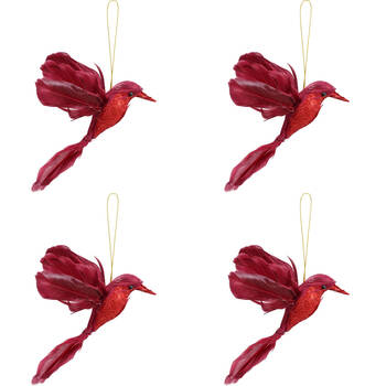 4PK LVD Wall Hanging Bird Ornament Decor Small 11x18cm - Ruby