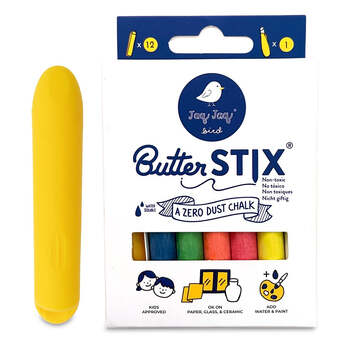12PK Jaq Jaq Bird ButterStix Non-Toxic Coloured Chalk w/ Holder 3y+