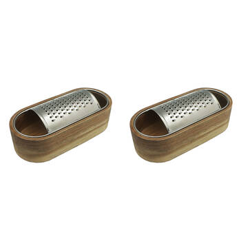 2PK Essen Acacia Wood Grater 15x7x4cm with Storage Box Kitchen Gadgets Brown