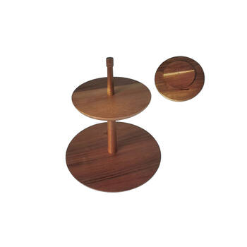 Essen Acacia Wood Tiered Stand 30x33 Serving Natural Finish Serveware Brown