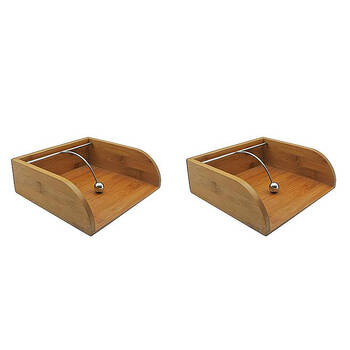 2PK Essen Bamboo Napkin Holder 21x20x7 Dispenser Stainless Steel Tableware Beige