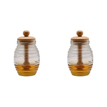 2PK Essen Bamboo Honey Jar 8x14cm Glass Kitchen Storage & Organisation Clear