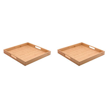 2PK Essen Bamboo Square Tray 35x4cm Serving Natural Finish Serveware Beige