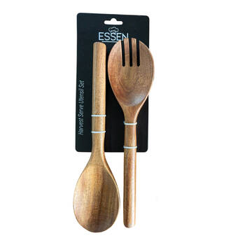 2pc Essen Acacian Salad Utensils 30x7 Serving Acacia Wood Kitchen Brown