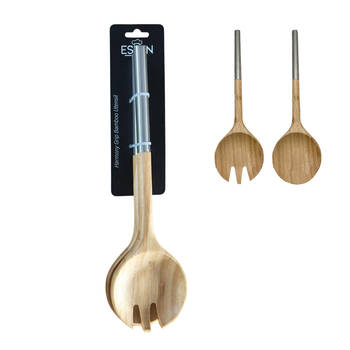 2pc Essen Bamboo & Steel Utensils 31x9 Serving Utensil Set Alloy Kitchen Brown
