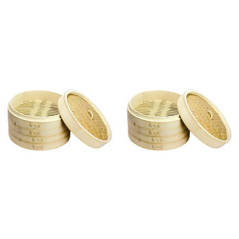 2x 2pc NF Living Bamboo Steamers 15cm Two-Tier Design Kitchenware Natural