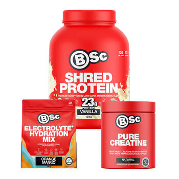 BSc Shred Combo 1.8kg Vanilla Protein 200g Creatine 120g Orange Mango Hydration