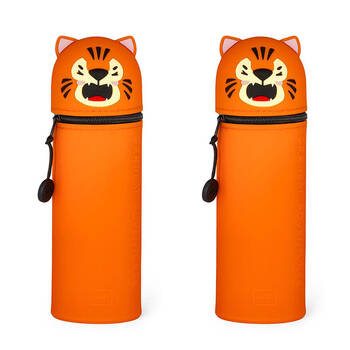 2PK Legami 2-in-1 Silicone Pencil Case Stationery Organiser Orange Kawaii Tiger