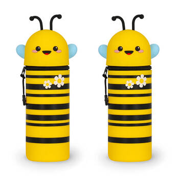 2PK Legami 2-in-1 Silicone Pencil Case Stationery Organiser Yellow Kawaii Bee