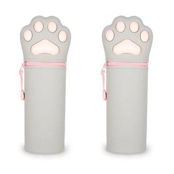 2PK Legami 2in1 Silicone Pencil Case Stationery Organiser Grey Kawaii Kitty Paw